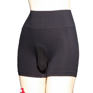 Men's High-Waisted Boxer Briefs With Penis Sleeve Breathable Tummy-Control Plus Size Black Solid Color Nylon Underwear - Product Image 5