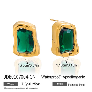 Orecchini Classici con Zirconi J&D Placcati <span class=keywords><strong>Oro</strong></span> 18K in Acciaio Inossidabile, Orecchini di <span class=keywords><strong>Moda</strong></span> Rettangolari Irregolari con Zirconi Neri Verdi Bianchi - Product Image 5