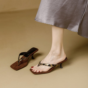 Sandalias de Tacón para Mujer, Diseño de Leopardo, Punta Cuadrada, Tacón de Aguja, Antideslizantes, para Verano, Moda para Exteriores - Product Image 2