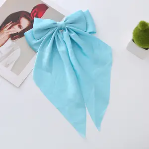 GT Top Selling New Design Silky Satin Bow Hair Clips Long Tail Bows Clip For Girls Women Large Solid Hair Bows Hairpin