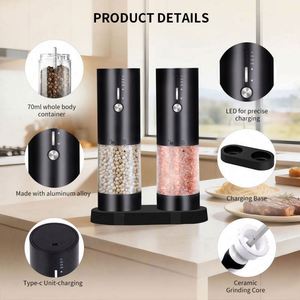 Hot New Design Timed and Quantitative 118ML Electric Automatic USB Rechargeable Salt and <b>Pepper</b> <b>Grinder</b> Set with Base,LED - Product Image 4