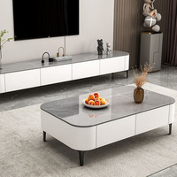 Meuble TV moderne de luxe en marbre, centre de divertissement, console multimédia, ensemble de meubles de salon avec table basse et pieds en métal