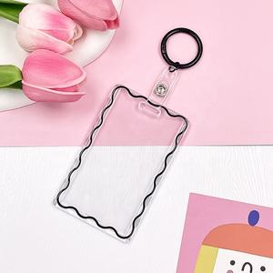 Porte-cartes photo Kpop coulissant Porte-cartes d'identité en acrylique <span class=keywords><strong>simple</strong></span> et mignon Porte-cartes d'identité néon transparent pour permis de conduire et laissez-passer de bobine de badge de bureau - Product Image 2