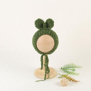 Chapeau de photographie pour nouveau-né doux Chapeau de lapin en tricot avec boucle pour bébé <span class=keywords><strong>fille</strong></span> et garçon <span class=keywords><strong>Bonnet</strong></span> pour animaux de tir <span class=keywords><strong>Bonnet</strong></span> extensible au crochet Accessoire de studio - Product Image 3