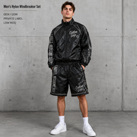 Ensemble de survêtement réfléchissant pour homme avec imprimé contrastant et patchwork, veste coupe-vent courte et short, style streetwear Y2K, vente en gros