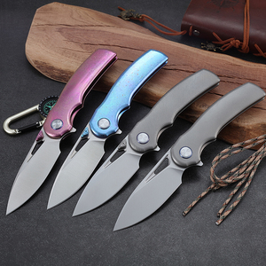 Hongrui S35V hoja de acero aleación de titanio caza al aire libre <span class=keywords><strong>cuchillo</strong></span> de bolsillo plegable de alta calidad DIY con soporte de personalización OEM - Product Image 3