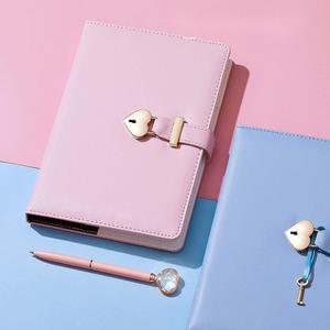 Cubierta de bloqueo en forma de corazón A5, cuaderno secreto, diario con llave, corazón, bolígrafo de diamante, cuero de PU, tapa dura, rosa, Gua, termo PU - Product Image 6