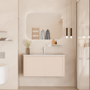Meuble-lavabo mural en <span class=keywords><strong>bois</strong></span> massif au design moderne, taille standard, avec miroir LED et <span class=keywords><strong>armoire</strong></span> <span class=keywords><strong>à</strong></span> <span class=keywords><strong>pharmacie</strong></span>, garantie 5 ans, robinet inclus - Product Image 2