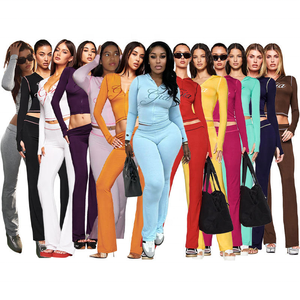 Nuovi Completi Trendy da <span class=keywords><strong>Donna</strong></span>: Giacca Corta con Cappuccio Stampata e Pantaloni Lunghi, Set Casual a Due Pezzi - Product Image 1