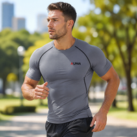 T-shirt de compression pour homme à imprimé 3D ALPHA, séchage rapide, en polyester et soie de lait, pour fitness et gym, manches courtes