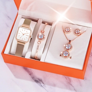 <strong>Magnetic</strong> Buckle Quartz Watch Diamond Jewelry Lady Watch Set Bracelet Necklace <strong>Earrings</strong> Ring Watch Set for Women Gift Set CD094 - Product Image 2