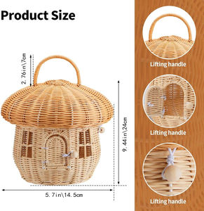 Cesto Portaoggetti Artigianale Minimalista a Forma di Fungo in Vimini per Esterni, Bambini, Decorazione, Oggetti di Scena Fotografici - Product Image 2