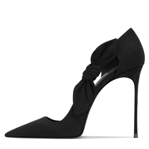 Escarpins à talons hauts grande taille 47 pour femme, à nœud, à enfiler, à découpe latérale, à talon aiguille, respirants, pour pieds larges, en daim, pour l'été, l'automne et les soirées - Product Image 5
