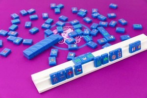Jeu de tuiles de mahjong bleues imprimées pour quatre joueurs, jeu de table - Product Image 4