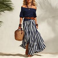 Vêtements pour femmes, nouvelle mode, robe rayée décontractée polyvalente avec ceinture, haut + jupe, tenue sexy en deux pièces