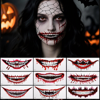 Tatouages temporaires réalistes pour Halloween, grande bouche effrayante, faux tatouages imperméables, accessoires de costume d'horreur