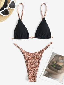 Ensemble de bikini triangle <span class=keywords><strong>sexy</strong></span> pour femmes ZAFUL, maillot de bain à bretelles, texture, string à découpe haute, maillot de bain coquin, deux pièces - Product Image 5