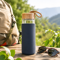 Bouteille d'eau en verre borosilicate sans BPA de 16 oz avec logo personnalisé, tasse de voyage avec couvercle en bambou et manchon en silicone pour adultes