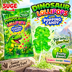 Bonbons en gros pour fêtes d'enfants, sucettes en forme de dinosaure, bonbons pétillants, bonbons durs aux saveurs fruitées, collations sucrées amusantes pour la vente en gros de bonbons - Product Image 5