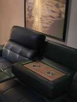 Sofá Cama Eléctrico Extensible Negro Moderno para el Hogar Inteligente, Conjunto de Sofás de Cuero con Respaldo Alto, Asiento Profundo y Función Retráctil