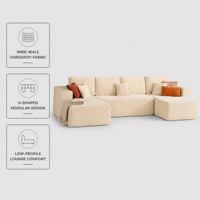 Canapé modulable double en forme de U couleur crème, canapé de salon moderne en tissu large, vente en gros d'usine