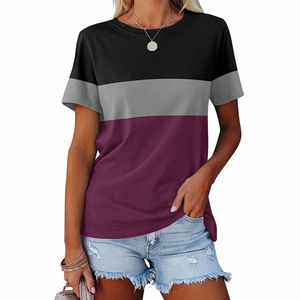 Camisetas de manga corta para mujer, ropa informal a la moda con cuello redondo de bloque de Color, Tops de verano, camisetas holgadas Multicolor - Product Image 1