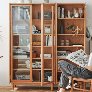 Estantería de madera maciza de cerezo de 0.8M de ancho con puertas, multifuncional para sala de estar o estudio. - Product Image 1