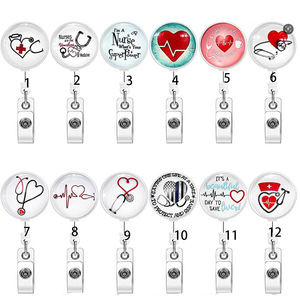 En stock : Porte-clés rétractable en verre cristal rond avec boucle à dégagement rapide et clip dorsal, pour stéthoscope et électrocardiogramme - Product Image 5