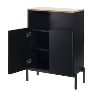 Meuble de rangement de salle de bain à 2 portes <span class=keywords><strong>noir</strong></span> et chêne, meuble-lavabo autoportant avec étagère réglable pour toilettes et salon - Product Image 5