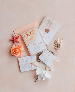 การ์ดเชิญงานแต่งงานริมทะเลสีฟ้าสไตล์โมเดิร์น พร้อมการ์ดตอบรับ สำหรับงานเลี้ยงฉลองคู่บ่าวสาวธีมคลื่นทะเลและปลาดาว - Product Image 6