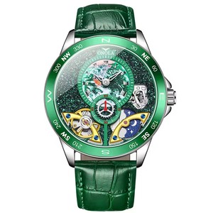 Reloj Mecánico Automático de Lujo para Hombre ONOLA 3868, Esfera con Diseño de la Tierra, Bisel con Brújula y Cielo Estrellado, Correa de Cuero - Product Image 2