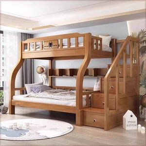 Modern Solid Wood Kids Bunk <strong>Bed</strong> With Storage Stairs <strong>Drawers</strong> Bookshelf Children Bedroom Furniture Double Deck <strong>Bed</strong> <strong>Frame</strong> - Product Image 1