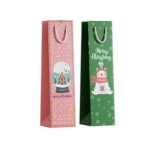 Sacos de presente para vinho feliz natal, embalagem de papel para vinho personalizado em massa, 4c de impressão, hx