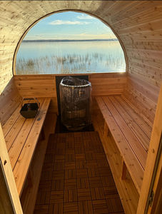 Helius ถังไม้กลางแจ้งสำหรับ4-6คนห้องซาวน่าห้องอบไอน้ำแบบเปียกสำหรับผ่อนคลายโครงสร้างไม้เนื้อแข็งพร้อมระเบียง - Product Image 4