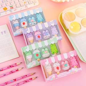 Schattige Kawaii Dier Ijs Vorm School Briefpapier Set Meisjes '3d Gum Potlood Fruit Patroon Gemaakt Rubber Plastic Tpr Voor Kinderen - Product Image 3