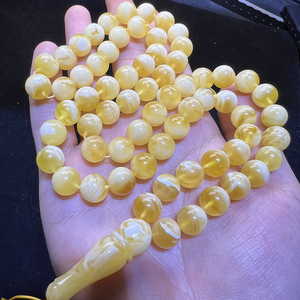Gioielli in <span class=keywords><strong>ambra</strong></span> naturale <span class=keywords><strong>pietra</strong></span> ambrata russa fatta perline di <span class=keywords><strong>ambra</strong></span> perline gialle e bianche 10-14mm perline di preghiera musulmane pulite di alta qualità - Product Image 3