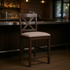 Silla de Bar DB Martha II de Lino Color Tan, Altura de Mostrador, Estructura de Madera Rústica, Muebles para Bar en Casa - Product Image 2