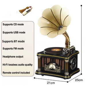 Reproductor de CD Estilo Gramófono Vintage, Radio FM, Reproducción USB, Control Remoto BT, Estéreo HiFi para Decoración del Hogar, Regalo - Product Image 5
