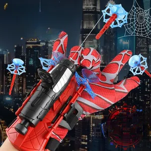 Spider Wrist launche Spider Silk sarung tangan Web shooter Recoverable gelang Halloween Prop mainan untuk anak-anak