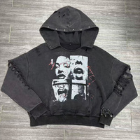 Ensemble survêtement homme deux pièces avec logo personnalisé, pantalon de jogging et sweat à capuche, imprimé graphique sérigraphié, effet délavé vintage et usé, fermeture éclair