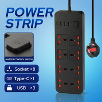 Regleta de Enchufes Universal con Interruptor Principal, 6/8 Tomas de CA + 3 USB-A + 1 Tipo-C, Enchufe EU y UK Opcional, 10A 2500W