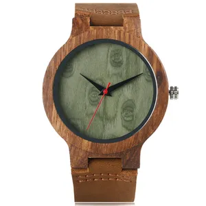 Minimalist Fashion Natural Bamboo Wood Watches Men Luxury Genuine Leather Strap Wooden Clock Male Quartz Watch Reloj de madera