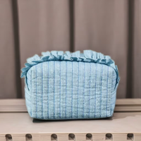 Sac de maquillage personnalisé en gros, écologique, à volants, matelassé, brodé, portable, pour filles