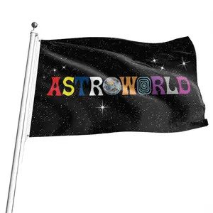 Póster de poliéster 100%, Bandera de Astroworld, Travis Scott, color negro