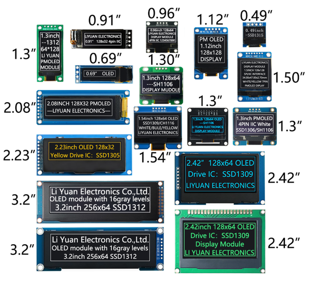 best quality 0.91" 0.96" 1.3" 1.54" 2.42'' 3.12" 3.2 inch full small oled module Display Driver Board Screen Module