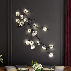 Luminária led de parede em resina preta, criativa, lâmpada de parede com flores, para decoração de parede, quarto, sala de estar, tv