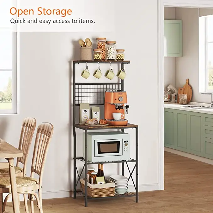 Kitchen Storage Rack Kitchen Bakers Rack Microwave Stand 4 Tiers Coffee Bar Wire Panel Kitchen Accessories Carton with Metal