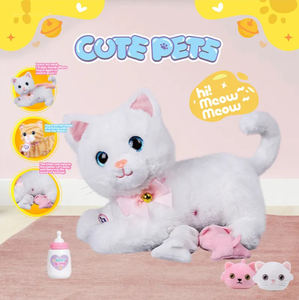 Personalizado educativo interactivo de peluche eléctrico lindo gatitos mascota sonido parlante biberón madre gato juguete para bebé - Product Image 2