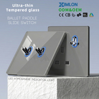 Interruptores y Enchufes de Vidrio Templado con Certificación CE, Enchufe del Reino Unido de 220V, Blanco/Gris/Negro, Interruptor de Pared Personalizable