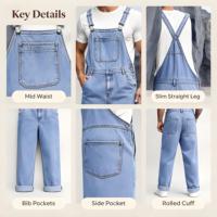 Salopette en jean bleu slim, taille mi-haute, coupe droite, style urbain pour le quotidien